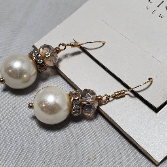 Ali Khan pearl with faceted glass beads fish hook dangle earring - Picture 3 of 3